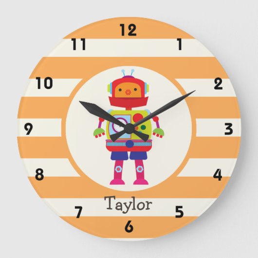 Grande Horloge Ronde Colorful Robot Orange Stripes (Recto)