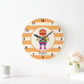 Grande Horloge Ronde Colorful Robot Orange Stripes (Maison)