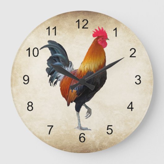Grande Horloge Ronde Colorful Strutting Rooster Design (Recto)