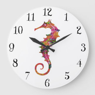 Grande Horloge Ronde Colorful water color seahorse