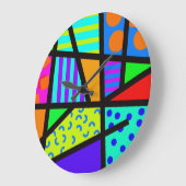 Grande Horloge Ronde Colourful Geometric 80s Memphis (Angle)