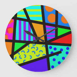 Grande Horloge Ronde Colourful Geometric 80s Memphis