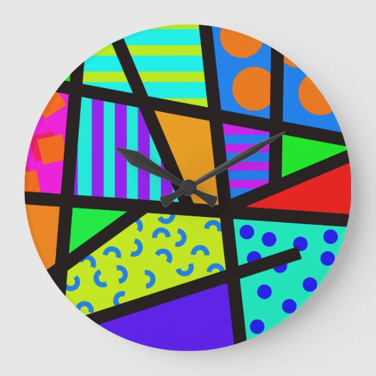 Grande Horloge Ronde Colourful Geometric 80s Memphis (Recto)