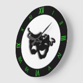Grande Horloge Ronde Comedy and Tragedy Cool Green Theater Wall Clock (Angle)
