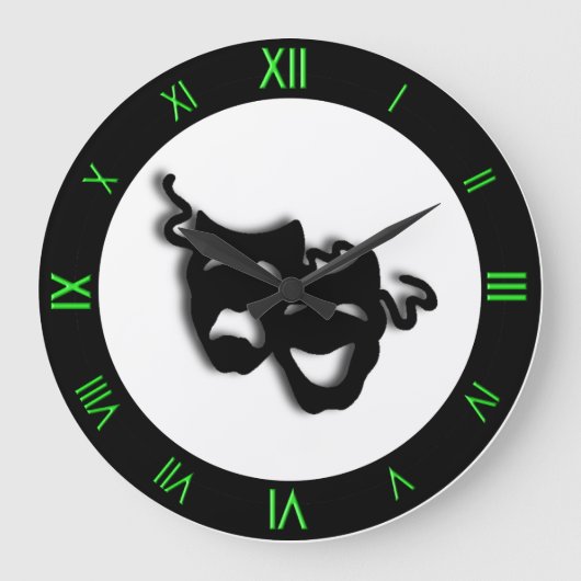 Grande Horloge Ronde Comedy and Tragedy Cool Green Theater Wall Clock (Recto)