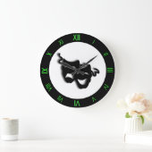Grande Horloge Ronde Comedy and Tragedy Cool Green Theater Wall Clock (Maison)