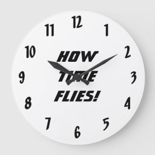 Grande Horloge Ronde Comment le temps vole ! - Noir et blanc