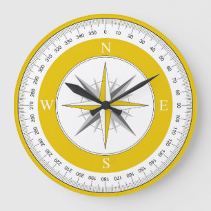 Grande Horloge Ronde Compas Rose Jaune et Blanc