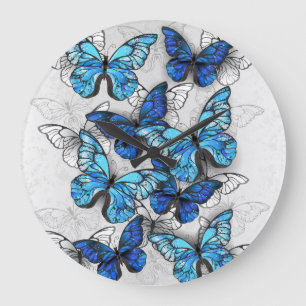 Grande Horloge Ronde Composition des White and Blue Butterflies