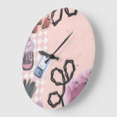 Grande Horloge Ronde Conception abstraite esthétique-rose (Angle)