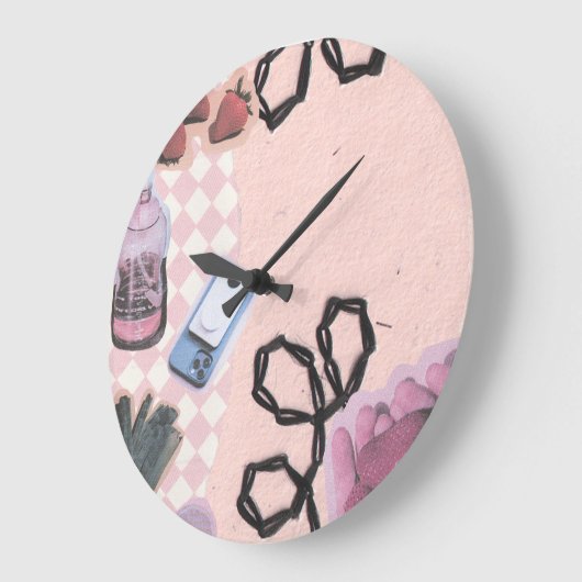 Grande Horloge Ronde Conception abstraite esthétique-rose (Angle)
