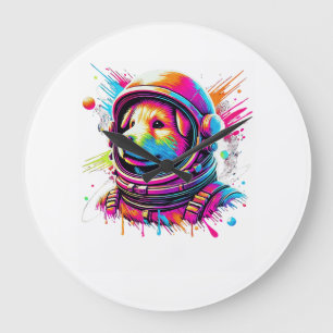 Grande Horloge Ronde Conception Amoureux de Chien Spatial