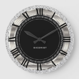 Grande Horloge Ronde Conception argentée chique