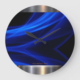 Grande Horloge Ronde Conception bleue en métal de Résumé-et