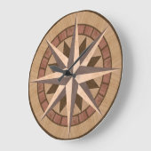 Grande Horloge Ronde Conception de boussole en bois incrusté (Angle)