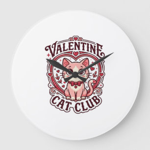 Grande Horloge Ronde Conception de chat drôle de la Saint-Valentin - Ch