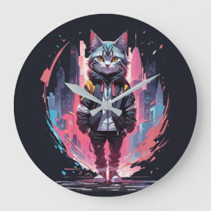 Grande Horloge Ronde Conception de chat mignonne et élégante
