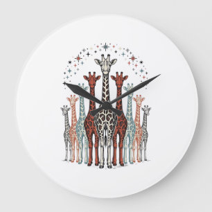 Grande Horloge Ronde Conception de chemise de safari troupeau de girafe