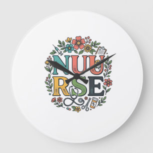 Grande Horloge Ronde Conception de chemise d'infirmière florale Art méd