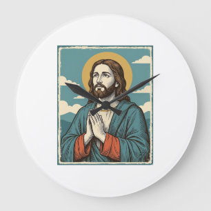 Grande Horloge Ronde Conception de chemise religieuse Sauveur priant vi