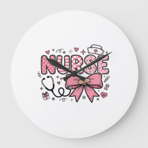 Grande Horloge Ronde Conception de chemise vectorielle Cute Nurse Bow H