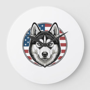 Grande Horloge Ronde Conception de chemise vectorielle de chien patriot