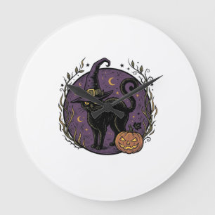 Grande Horloge Ronde Conception de chemise vectorielle Halloween Chat S