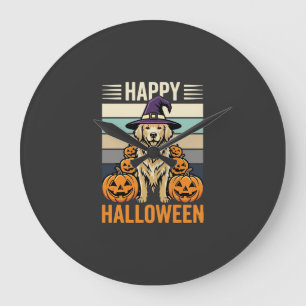 Grande Horloge Ronde Conception de citrouille vintage Halloween Retriev