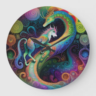 Grande Horloge Ronde Conception de dragon de ronds psychédéliques