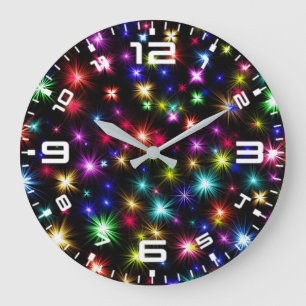 Grande Horloge Ronde Conception de feux d'artifice Étoiles Colorées