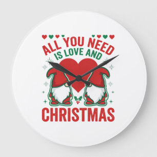 Grande Horloge Ronde Conception de gnome de Noël amour cœur Santa