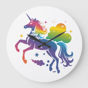 Grande Horloge Ronde Conception de licorne de couleur arc-en-ciel