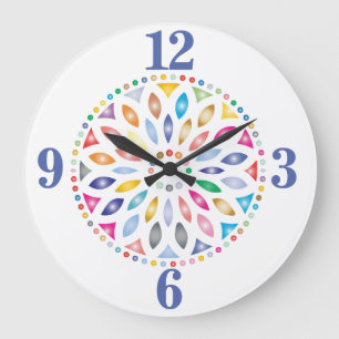 Grande Horloge Ronde Conception de Mandala colorée gaie