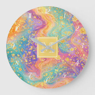 Grande Horloge Ronde Conception de monogramme floral abstrait moderne e