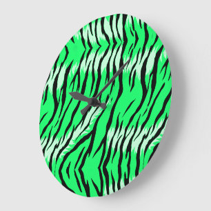 Grande Horloge Ronde Conception de motif de peau d'animal Tigre vert 