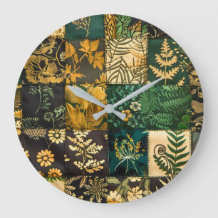 Grande Horloge Ronde ✨Conception de motif floral en patchwork botanique