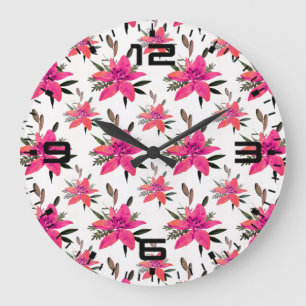 Grande Horloge Ronde Conception de motif floral Fleurs roses