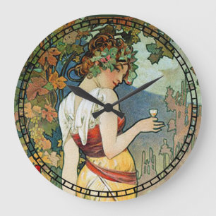 Grande Horloge Ronde Conception de Nouveau d'art d'Alphonse Mucha