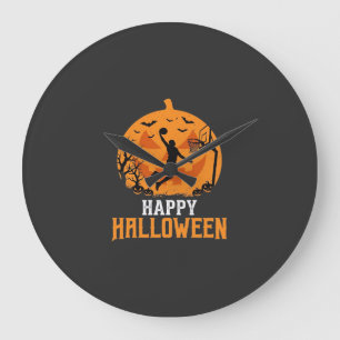 Grande Horloge Ronde Conception de panier de basketball Halloween Dunk