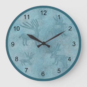 Grande Horloge Ronde Conception de Petroglyphes de Deer Turquoise
