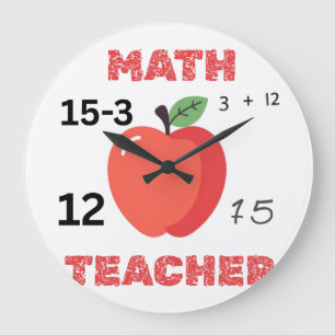 Grande Horloge Ronde Conception de pomme de professeur de maths drôle c