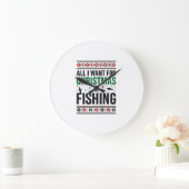 Grande Horloge Ronde Conception de pull moche de pêche à Noël (Maison)