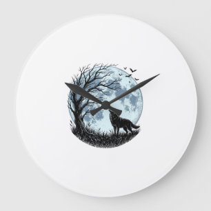 Grande Horloge Ronde Conception de silhouette d'arbre de lune hurleur d