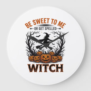 Grande Horloge Ronde Conception de sorcière d'Halloween Sois doux ou so