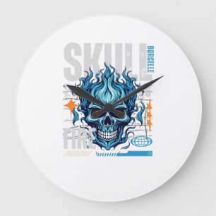 Grande Horloge Ronde Conception de streetwear Crâne Flamboyant Bleu G