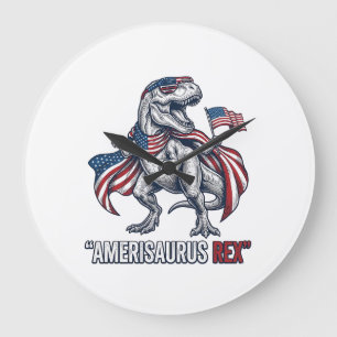 Grande Horloge Ronde Conception de T-shirt blanc Patriotic T-Rex Ameris