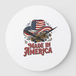 Grande Horloge Ronde Conception de T-shirt Chapeau de Cowboy Patriotiqu
