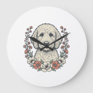 Grande Horloge Ronde Conception de T-Shirt de Portrait de Chien Bouclé
