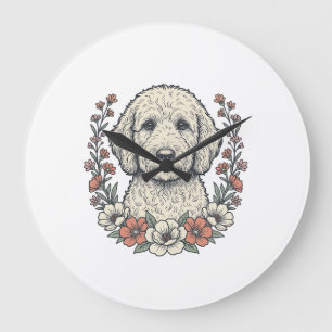 Grande Horloge Ronde Conception de T-Shirt de Portrait de Chien Bouclé