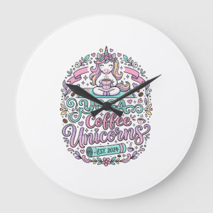 Grande Horloge Ronde Conception de T-Shirt de Style Licorne Yoga Café L